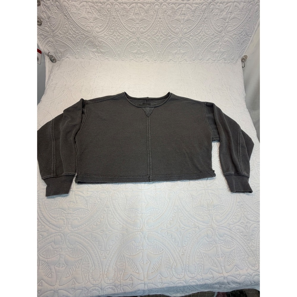 Aerie Gray Cropped Sweatshirt Boxy Raw Hem Exposed Seams Medium